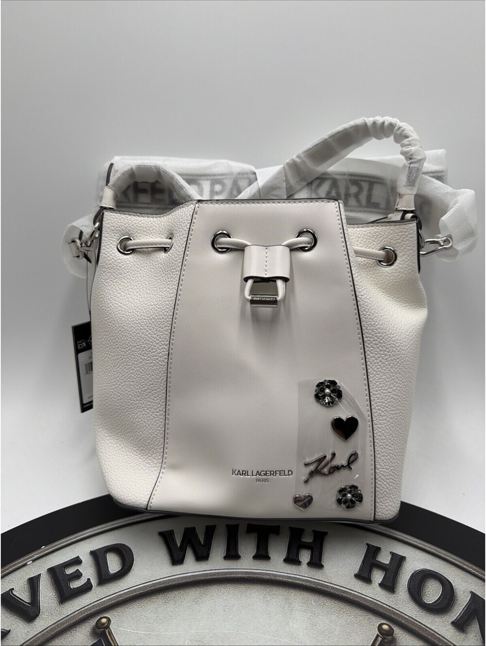 KARL LAGERFELD Adele White Bucket Bag - Designer Womens Shoulder Tote